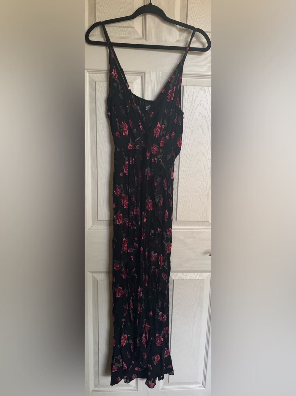 NWT Angie Black Maxi Dress with Dark Pink Rose Print, Multiple Sizes